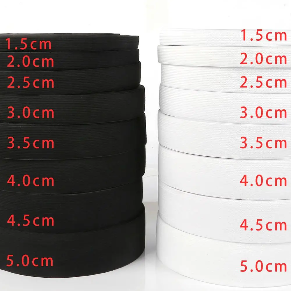 Cinturón de LICRA de 5 yardas, banda elástica blanca y negra de 0,6-5cm para costura, cinta de goma para ropa, cordón de nailon flexible para pantalones cortos, trotes de falda