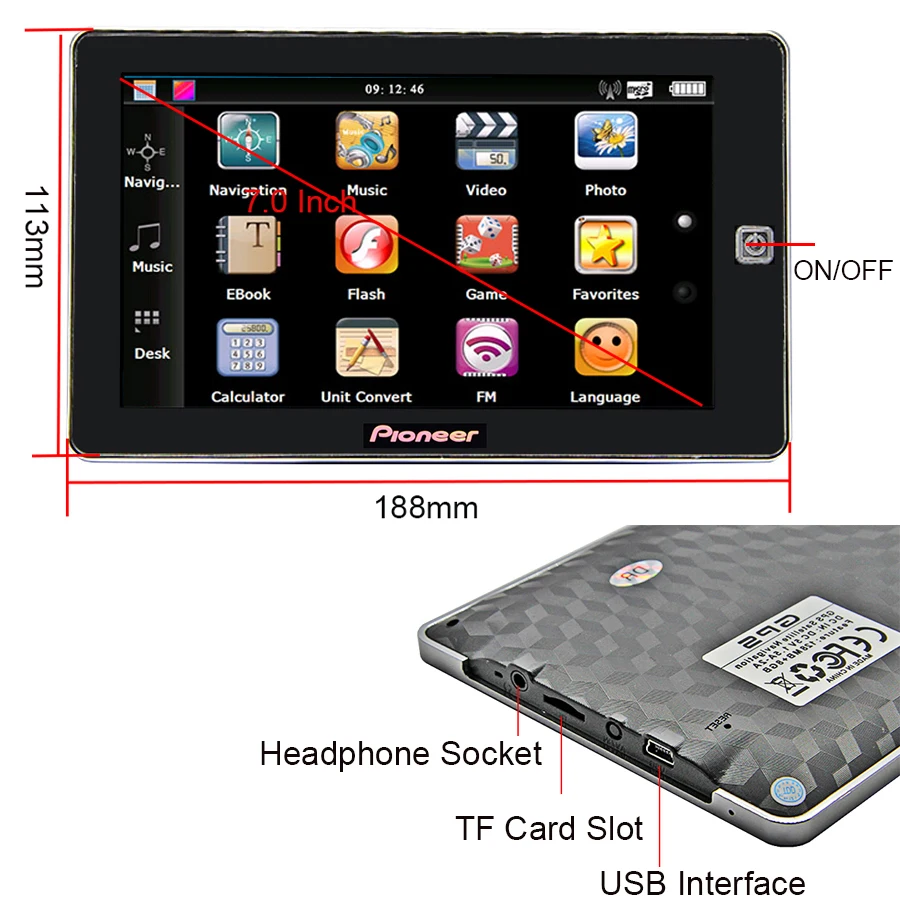 7 дюймовый HD автомобильный грузовик OS CE6.0 800*480 MTK MS2531 GPS навигация 800 мгц/FM/8 гб/DDR 128 м
