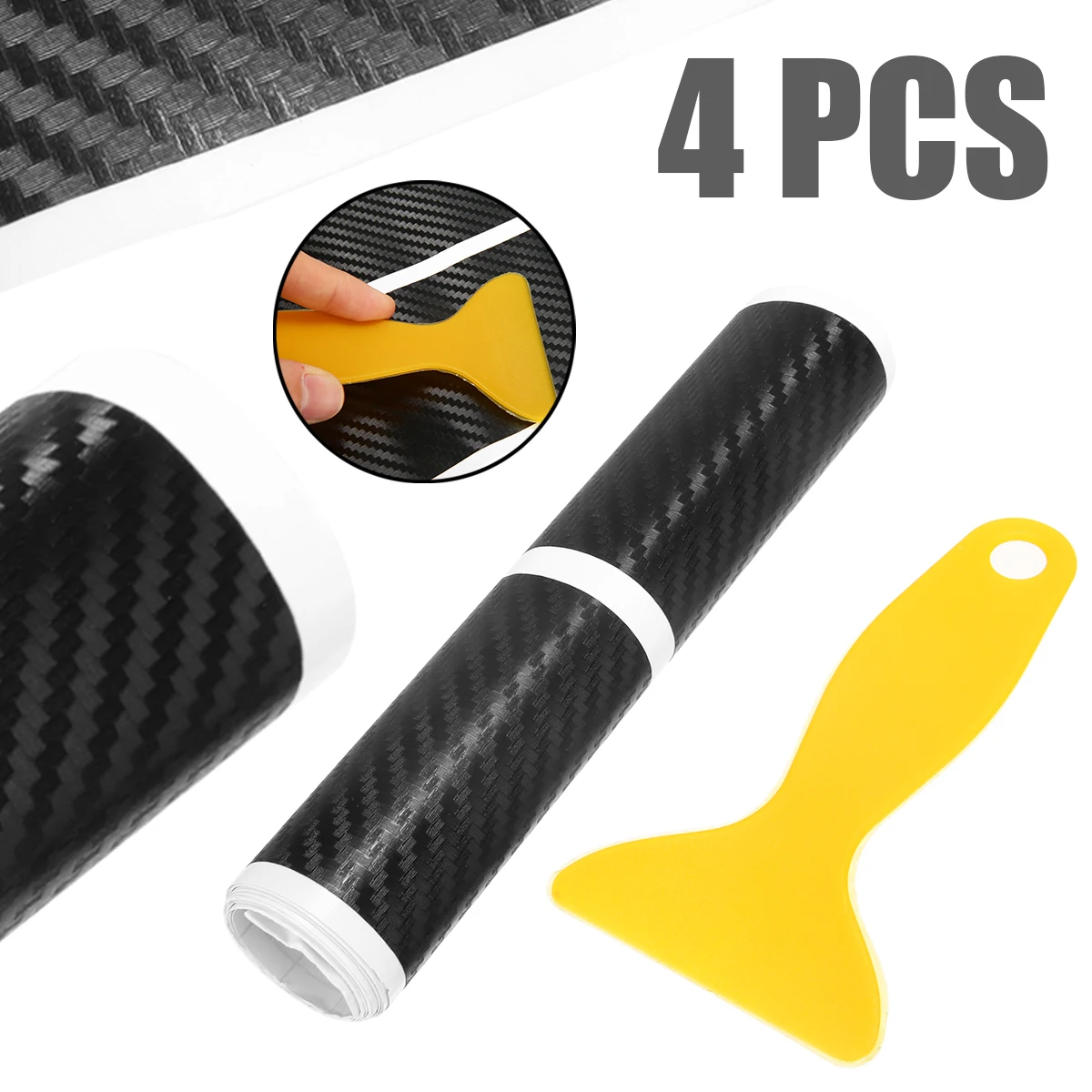 Mayitr 4Pcs Black Carbon Style Car Door Plate Sill Scuff Cover Sticker Anti Scratch Carbon Fiber Car Stickers with Small Tools