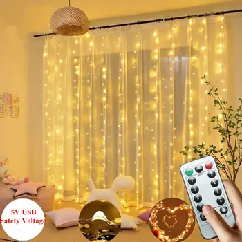 

3M Curtain LED Fairy String Lights Garland USB Powered Remote Control Warm White Multicolor Christmas Party Home Decorative Lamp