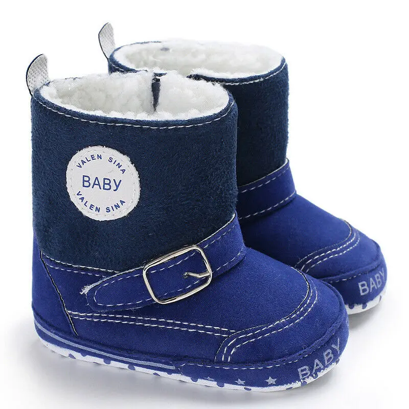 Pudcoco/теплые зимние ботинки для новорожденных мальчиков и девочек меховые ботинки для малышей Повседневная обувь с мягкой подошвой для кроватки ботиночки для детей от 0 до 18 месяцев - Цвет: Синий