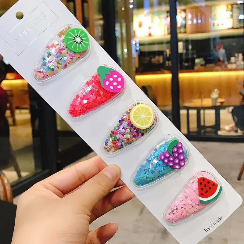 5Pc /Sat New Parent-child cute cartoon colorful style childlike hairpin clip sweet fruit Flower BB clip girl Hair Clips Headwear - Цвет: TS-2