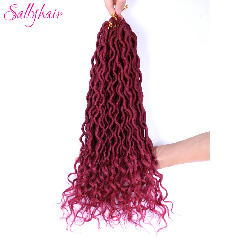 Sallyhair 24 пряди/упаковка Faux locs Curly крючком косы для наращивания волос синтетические мягкие Омбре плетение волос фиолетовый розовый свободный конец - Цвет: Жук