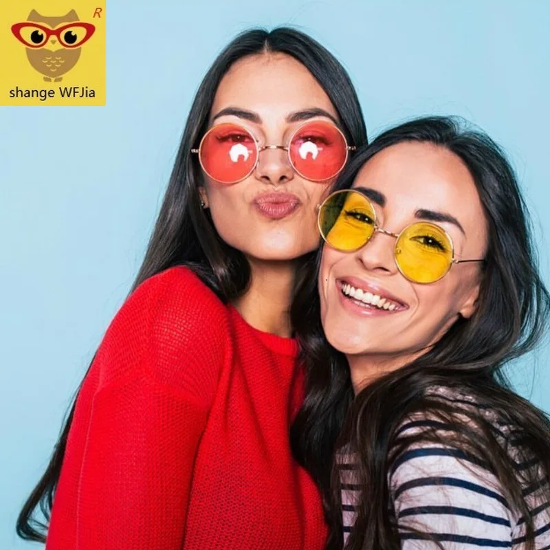 

2019 Round sunglasses women red yellow blue green clear lens Sun Glasses for Women Small Hip Hop Sunglasses De Sol