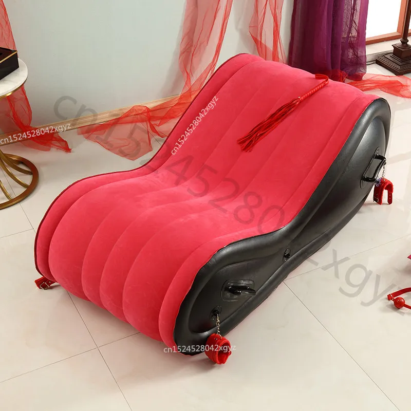 

Portable Inflatable Bed With Handcuffs Elastic Jump Sofa Sexy Red S Shape Beds For Adult Juegos Inflables Sofa PVC Soft Alien