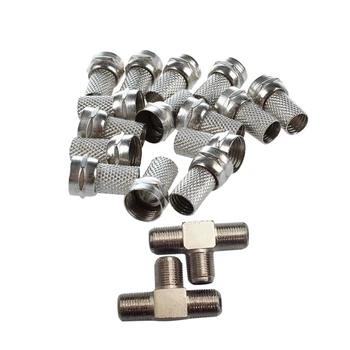 

17 Pcs Twist-on Coax Coaxial Cable RF Connector Male for CCTV Camera RG6 F-Type & 2-Way F-Type