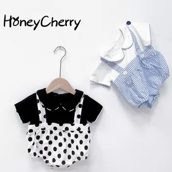 

2020 Summer baby girl bodysuits Baby Small Children's Girl's Fake Two-Piece Triangle bodysuit