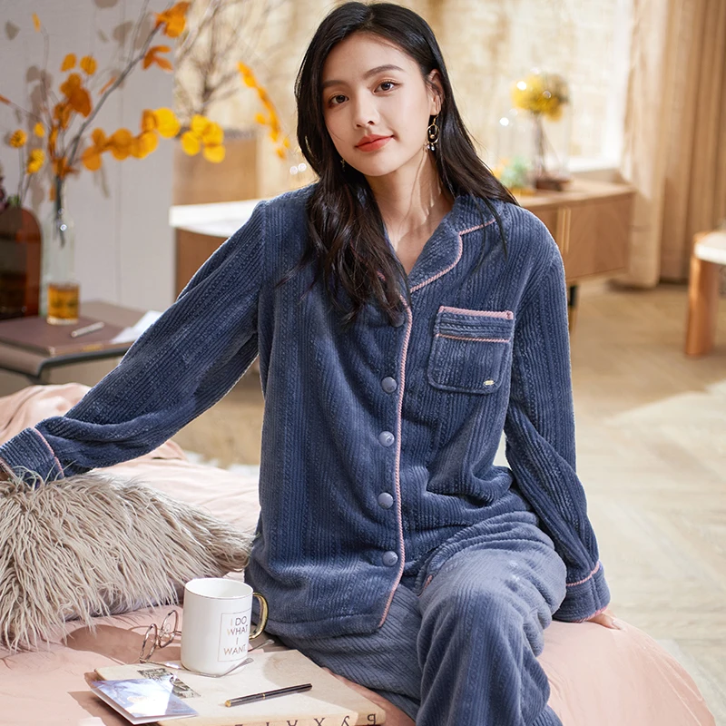 

Зимний Кардиган, Женская фланелевая утепленная Пижама большого размера, бархатная флисовая Пижама, коралловый бархатный теплый костюм для отдыха