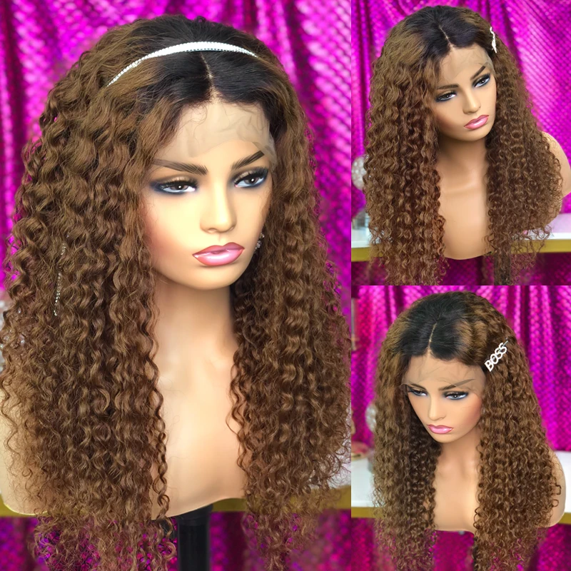 1B 30 Curly Brazilian Remy Hair Lace Wig Ombre Color Lace Front Human Hair Wigs With Baby Middle Free Part T Bleached Knots