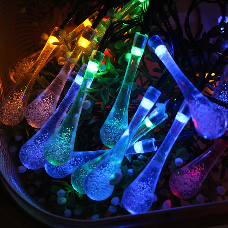 

Manufacturers Hot Sales LED Water Droplet Solar 6.5 M 30 Lamp Christmas Holiday String Light Courtyard Decoration Outdoor Color