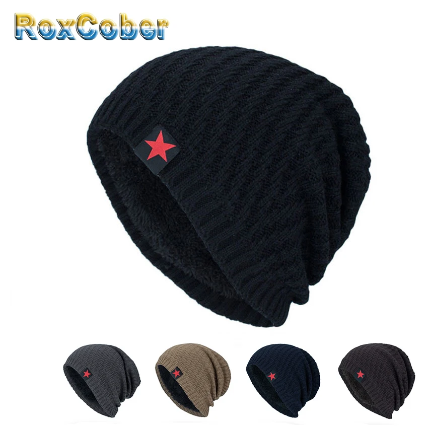RoxCober зима плюс бархатный теплый вязаный свитер шапки Skullies шапочки головные уборы