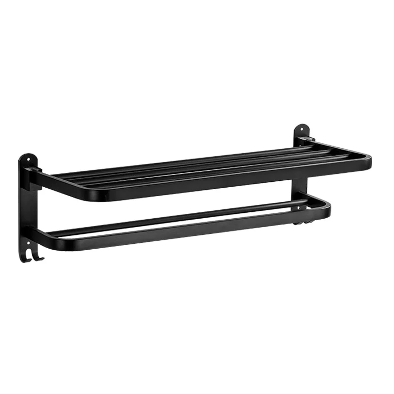 Stainless Steel Bathroom Fold Towel Rack Fashion Wall Mounted Folding Storage Adhesive Towel Hanger Bathroom Storage Shelf