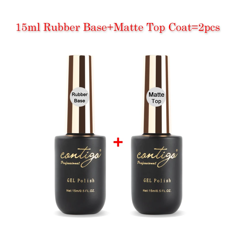 rubber base and matt Contigo UV Led Gel Varnish Rubber Base Semipermanent Matte Top and Thick Nail Base Coat Soak Off Hot Sale Gel Polish for Nails - Цвет: rubber base and matt
