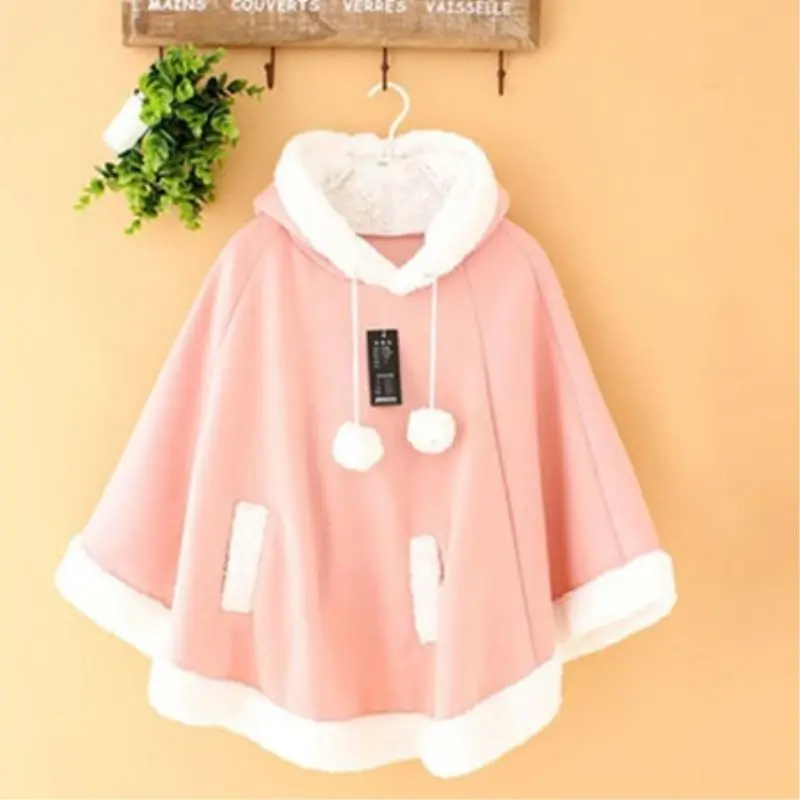 Kopen Woherb Japanse Kawaii Mantel Vrouwen Herfst Winter Hooded Poncho Cape Jas 2020 Meisjes Gewatteerde Leuke Trui Capes Femme Shawl 23422