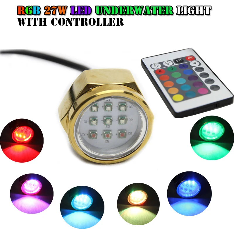 27W IP68 DC 11-28V RGB LED Light Underwater Boat Drain Plug Light Reaplace Boat 1/2" drain plug bright underwater lighting