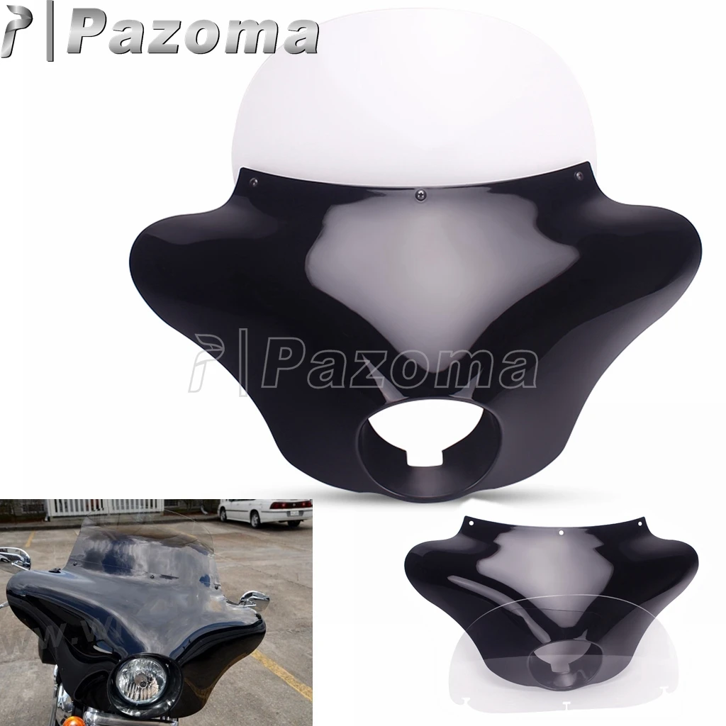 Moto Nero Lucido Abs Plasti Parabrezza Anteriore Batwing Carena Per Harley Dyna Sportster Fortyeight Street 750 Xl 1200 883