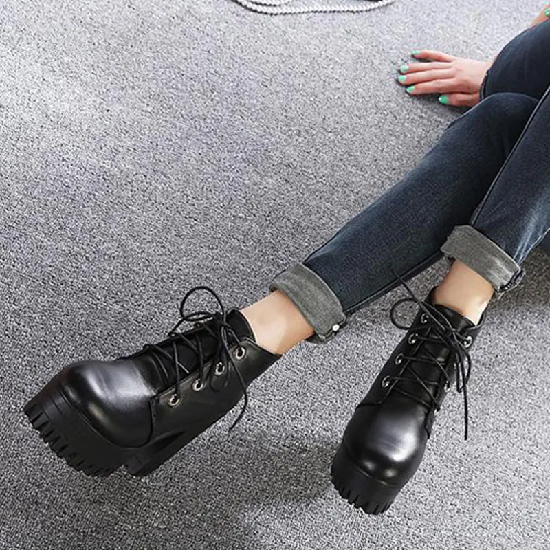 

GOXPACER 2019 Women's Round Head, High heel, Thick Bottom Waterproof Platform, Muffin, Coarse heeled Shoes with Martin Boots