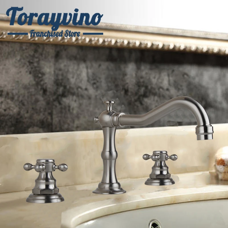 Torayvino ванная комната с двойной ручкой кран для ванной латунь спрей кран grifo lavabo antiguo бортике высокий смеситель для умывальника Горячая Холодная краны