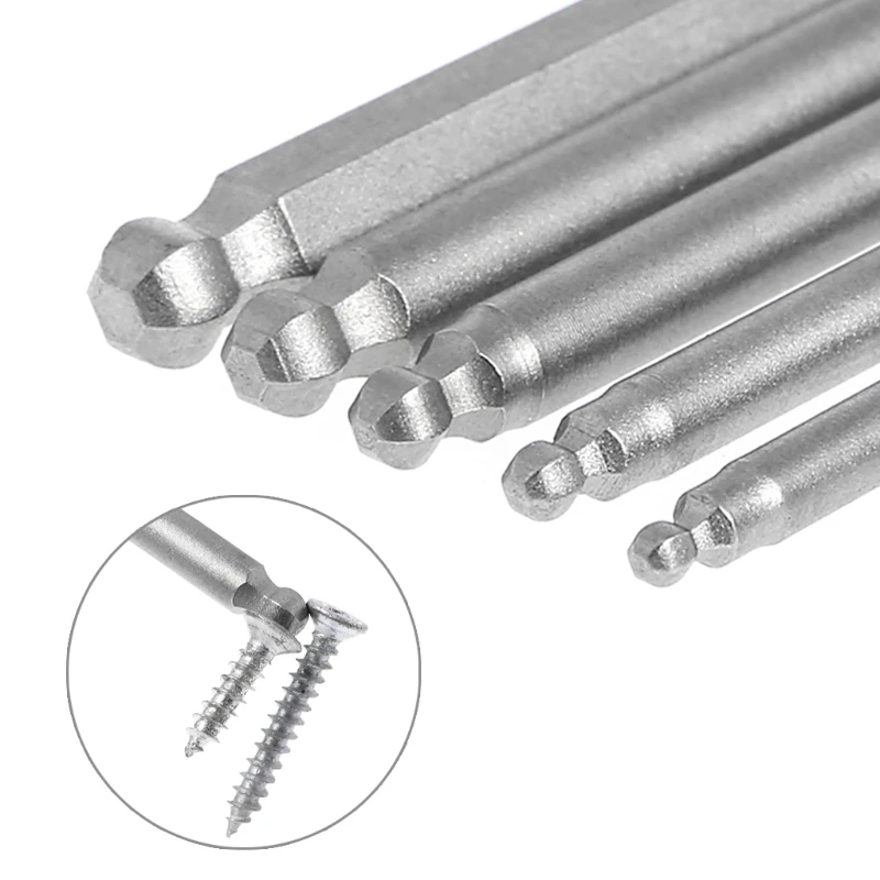 

5 Pcs 1/4\" Hex Shank 100mm Magnetic Ball End Hexagon Screwdriver Bits Drill Set L4MF