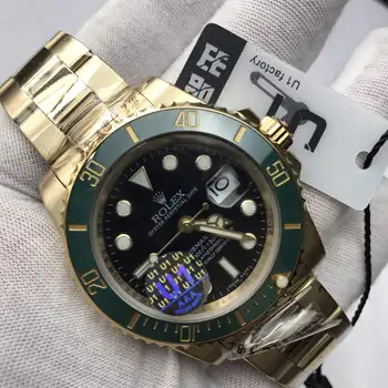 

Luxury Brand Men gold Stainless Steel Automatic Mechanical Green dial Ceramic Bezel Sapphire sub Watch AAA+