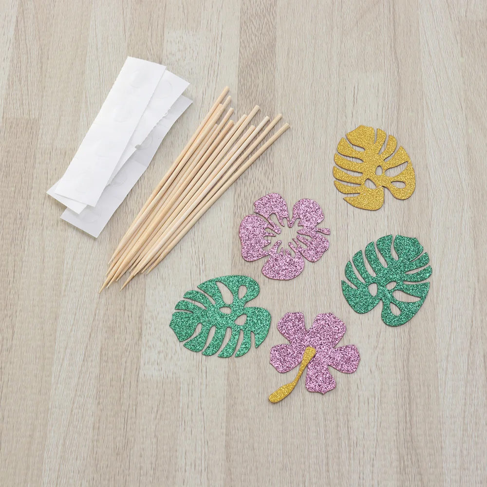 

12pcs Hawaiian Cake Topper Hawaiian Cupcake Topper Picks CakeInserted Tropical Leaves Cake Topper for Wedding Party