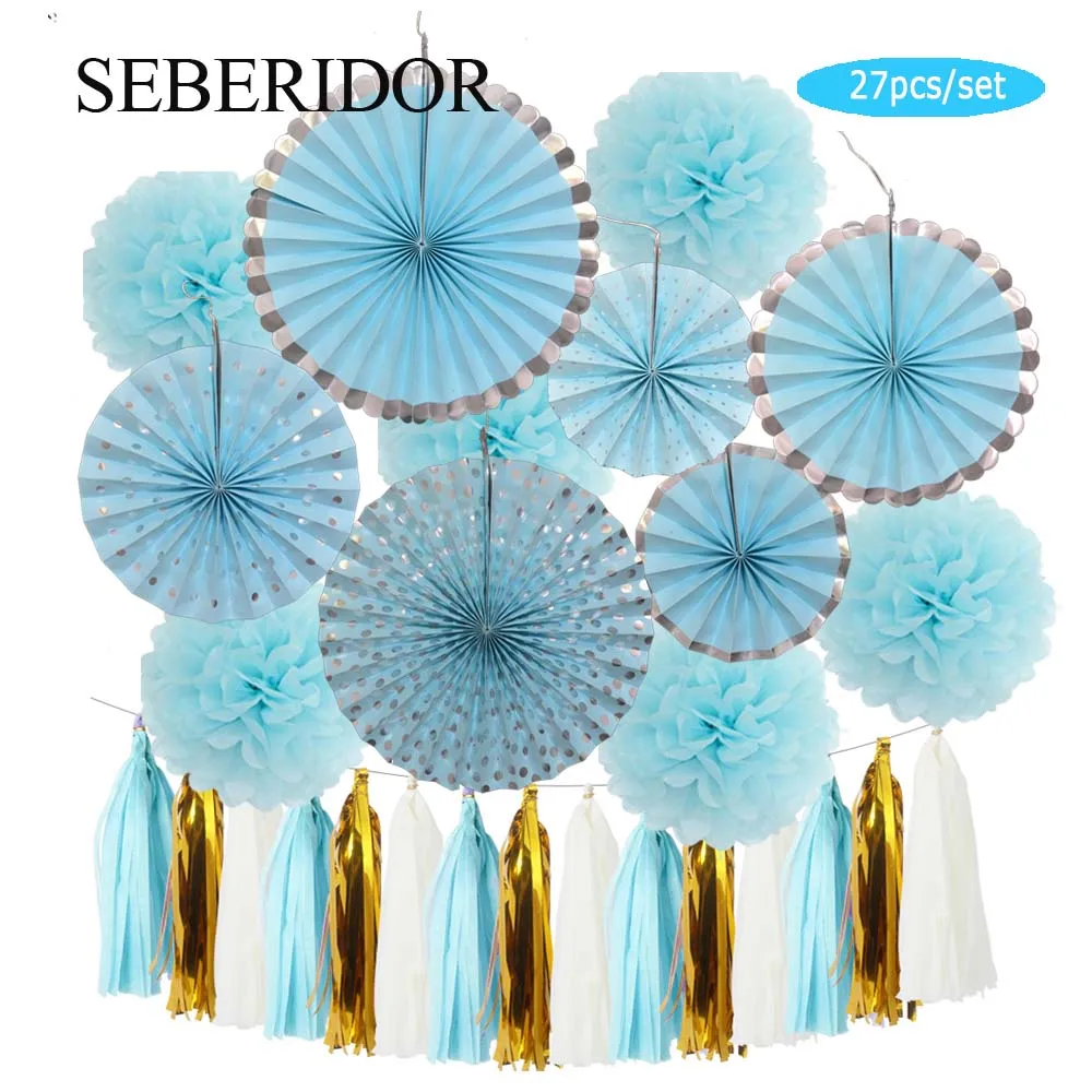 Ensemble de ballons a Air chaud en papier, lanterne en tissu, pom pom, nid  d'abeille, bleu, rose, 12 pouces, pour mariage, bapteme, anniversaire, fete  de carnaval