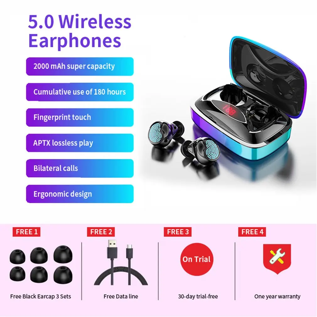 X29 TWS Bluetooth 5,0 наушники Портативный сенсорный контроль беспроводные наушники 6D стерео Бас спортивные наушники с 2000 мАч зарядная коробка