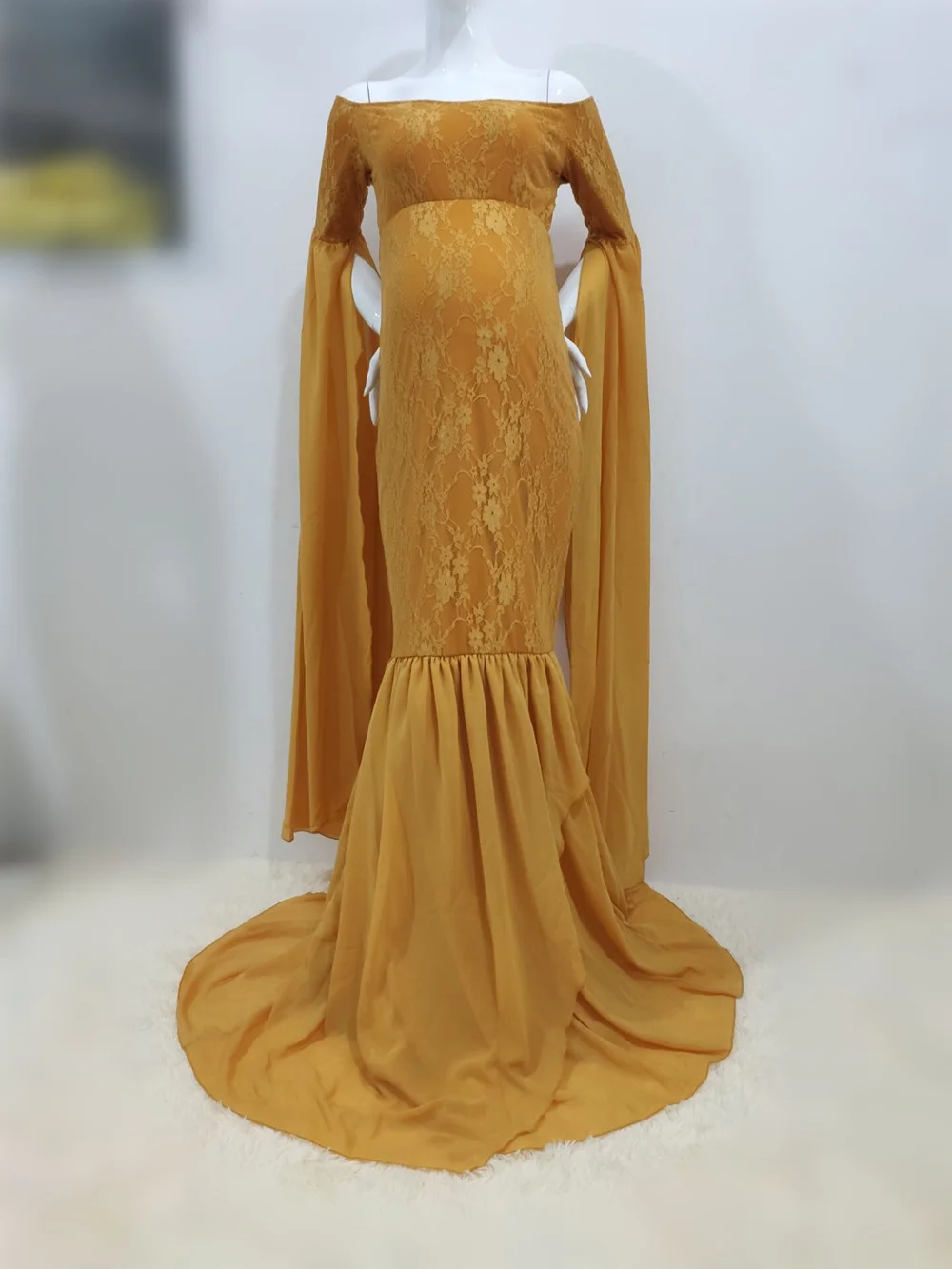 Mermaid Maternity Photography Props Dresses Lace Long Pregnancy Dress Ruffles Pregnant Women Maxi Maternity Gown For Photo Shoot (10)