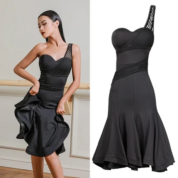 

Latin Dance Dress Female Adult Ballroom Dance Black Sexy Practice Clothing Lady Rumba/Samba/Cha Cha Performance Costume DQL1833