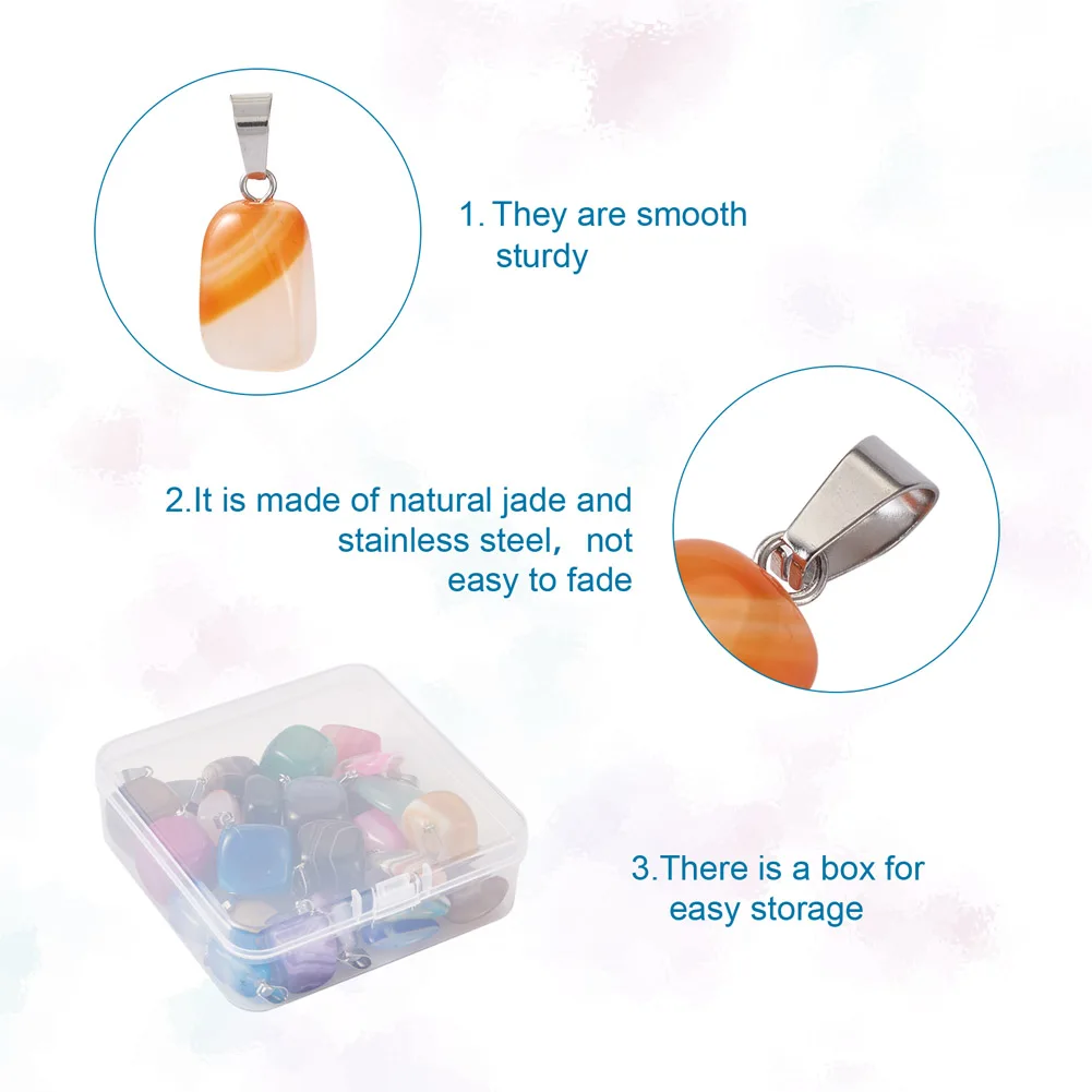26Pcs Cube/Cuboid/Heart Shape Dyed Natural Striped Stone Pendants Charms with Stainless Steel Snap On Bails For Necklace Jewelry