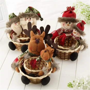 

2020 Fashion Christmas Hand-woven Candy Basket Gift Packaging Box Cute Cartoon Santa Claus Snowman Elk Doll Desktop Decoration