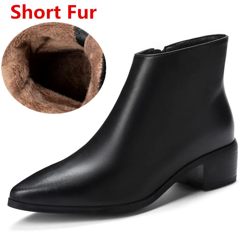 black 2 short fur ASUMER/Новинка года; классические ботинки из натуральной кожи; женские ботинки с острым носком на квадратном каблуке; сезон осень-зима; Модные женские ботильоны - Цвет: black 2 short fur