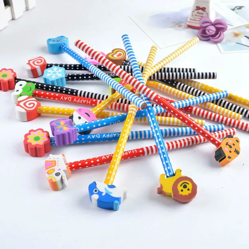 

10 Pieces Cute Creative HB Pencil With An Eraser Primary School Children Pencil School Supplies
