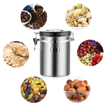 Stainless Steel Airtight Sealed Canister With Spoon Coffee Flour Sugar Container Holder Can Storage Bottles