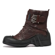 Мужские ботинки в стиле стимпанк; мужские ботинки из натуральной коровьей кожи в стиле ретро; Ботинки martin для верховой езды с локомотивом; мужские рабочие ботинки в байкерском стиле в готическом стиле; размеры 38-50