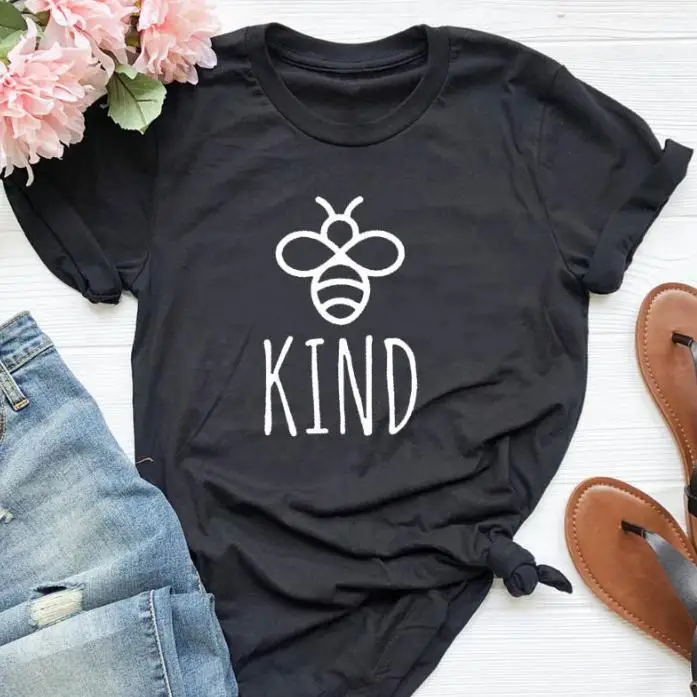 

Bee Kind Letter Print T Shirt Women Short Sleeve O Neck Loose Tshirt 2020 Summer Women Tee Shirt Tops Camisetas Mujer