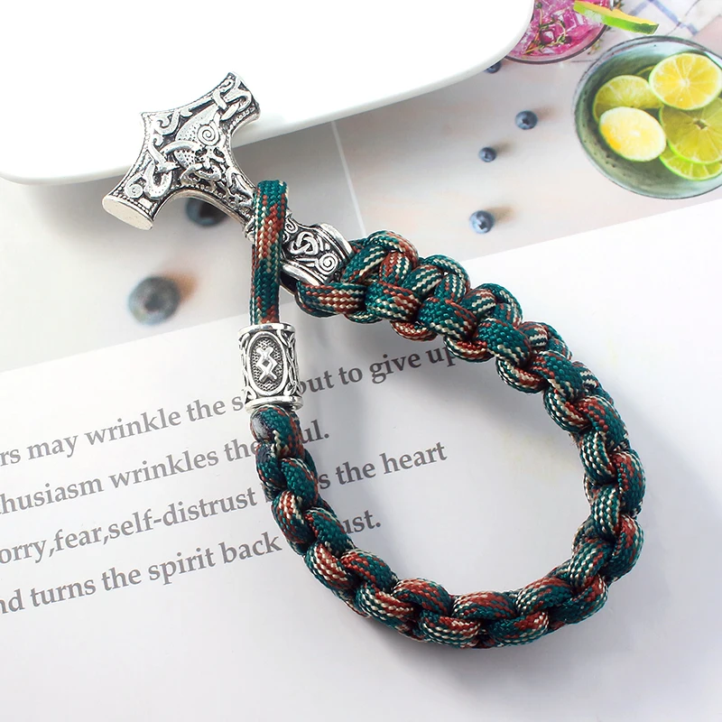 Viking Men Bracelets Thor Mjolnir Hammer Paracord Amulet Runes Beads Hand Made Rope Wrap Scandinavian Bangles Gift braided rope bracelet