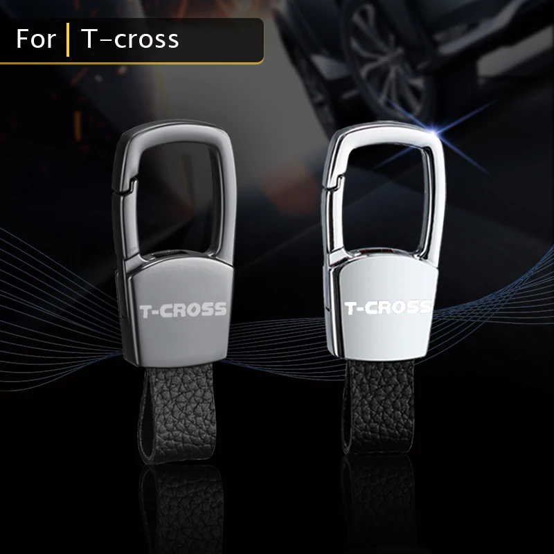 

For VW T-Cross 2017 2018 2019 2020 Car Accessories The New Leather Car Keychain Decorative Key Ring With Logo Alloy Car Keyring