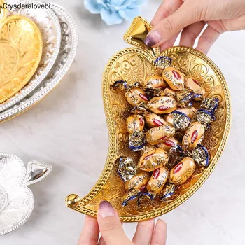 

Gold Metal Storage Tray Luxury Jewelry Display Plate Fruit Dessert Cake Snack Nuts Plate for Home Party Wedding Decor