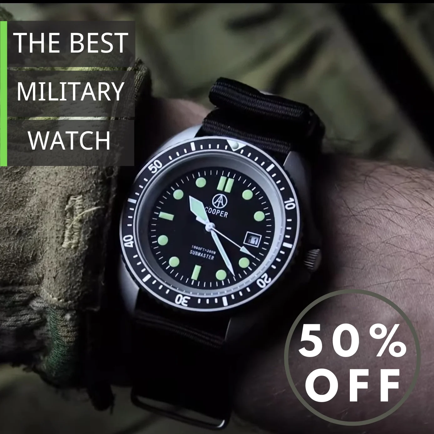 Factory Original 42mm Cooper Submaster SAS SBS Military 300M Diver Men