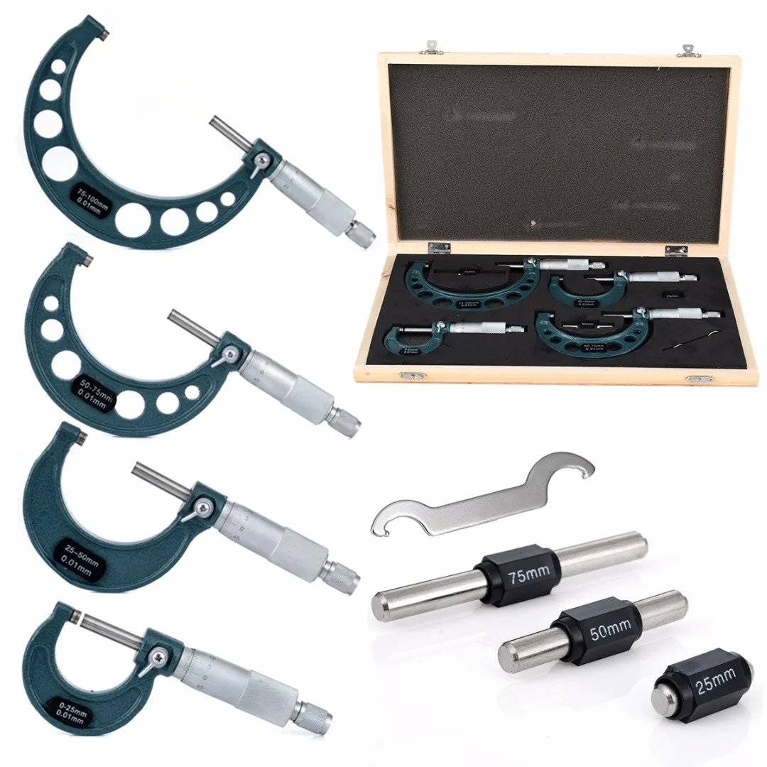 

4Pcs Outside Micrometer 0.01mm Precision Carbide Gauge Caliper Durable Measuring Gauging Tools Measurement 0-100mm