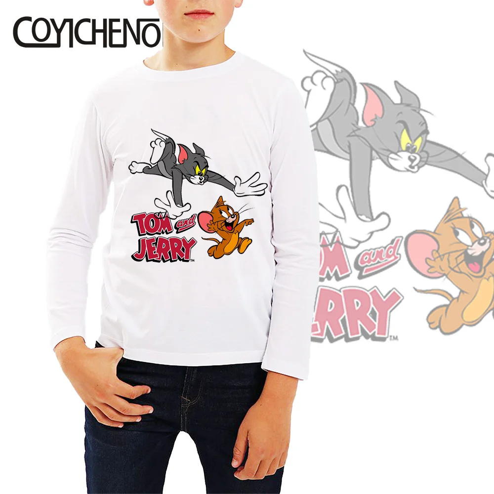 Tom and Jerry print kids tshirt Spring and autumn 2-12 Years long sleeve Kid Printed cartoon Tops COYICHENOL