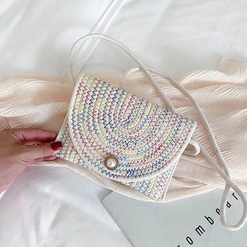 

Small Straw Woven Crossbody Bag For Women 2020 Pearl Decor Shoulder Bags Girls Summer Beach Travel Envelope Messenger Handbag