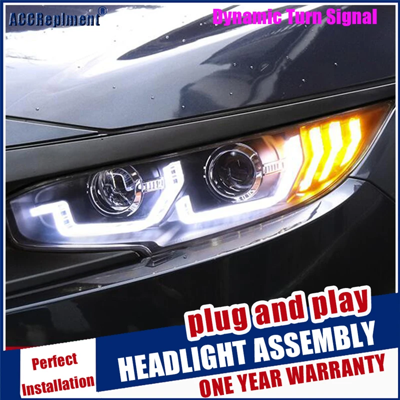 2016-2019 Dynamic Turn Signal LED HEADLAMP Car Styling For Civic Headlights LED drl Lens Double Beam HID KIT Xenon led drl