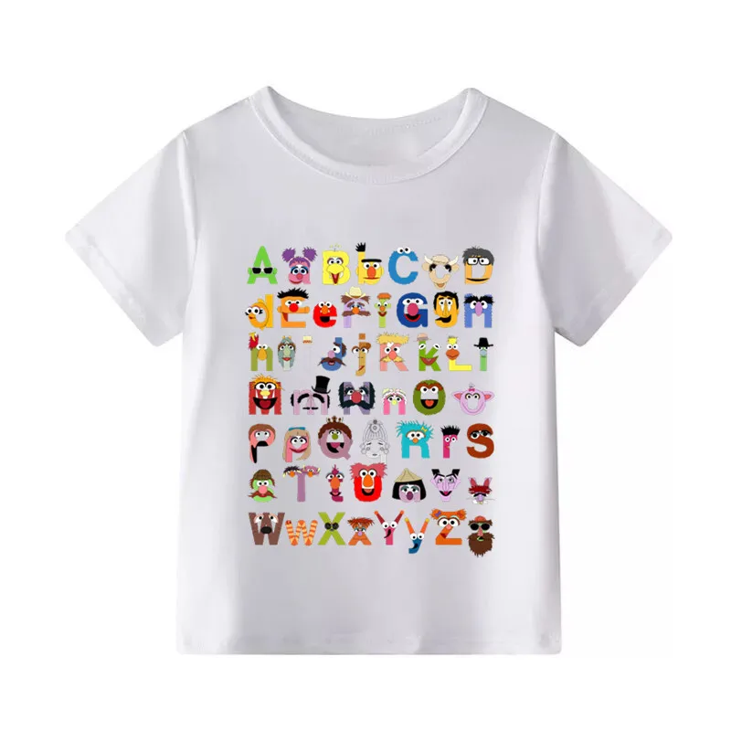 The Sesame Street/Mario/Pokemon/Star Wars Alphabet Cartoon Children's T-shirt Boys Girls Funny T Shirt Kids Summer Clothes