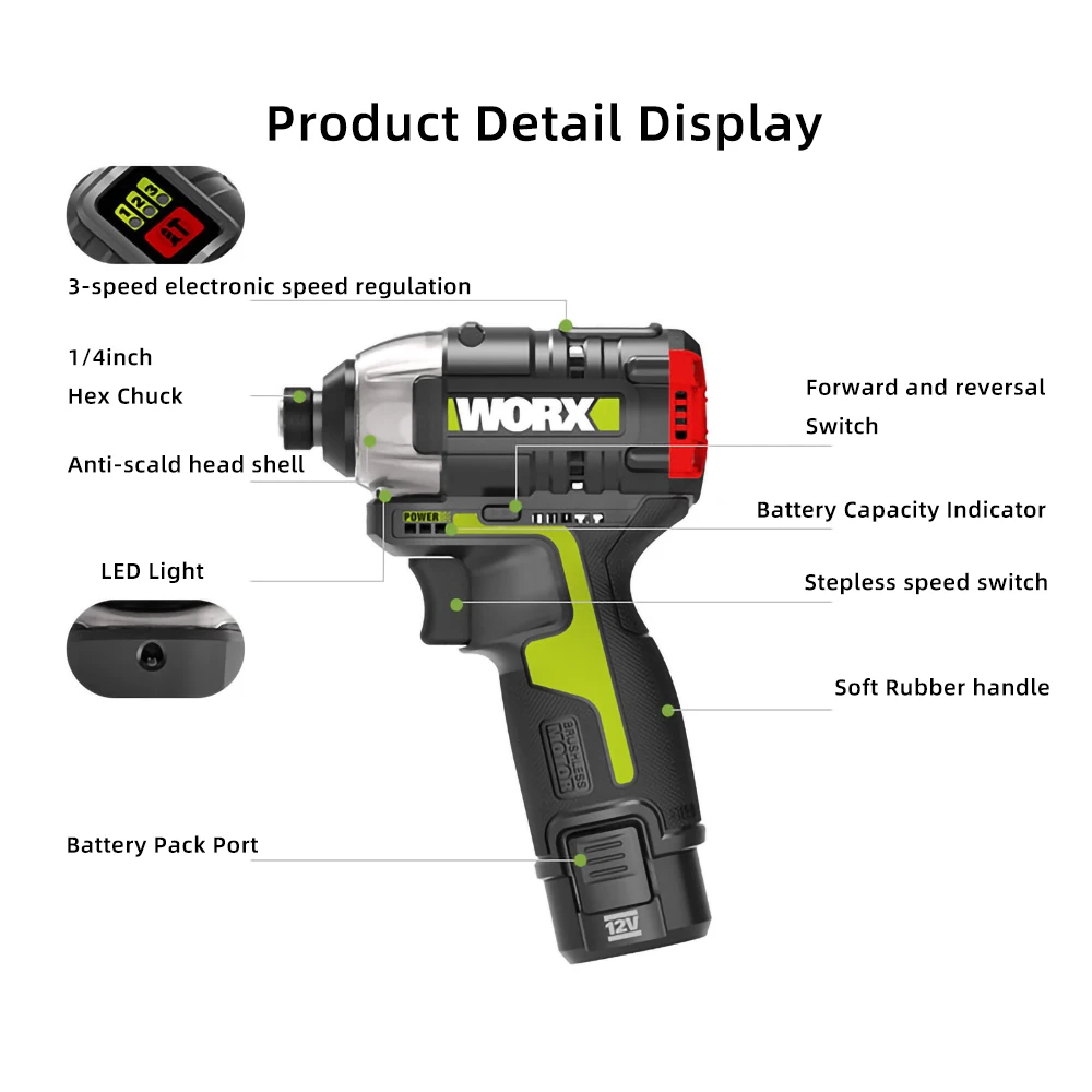 best airless paint sprayer Worx WU132 Brushless Screwdriver 12v Cordless Impact Screwdriver Max 200W 140Nm 3300RPM Output 1/4inch Hex Chuck Lithium Battery electric torque wrench