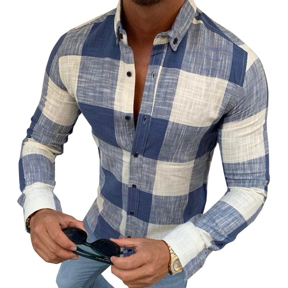 Camisa informal manga larga para hombre, camisa a cuadros con botones, ajustada, vestir, a la moda, 2021|Camisas informales| - AliExpress