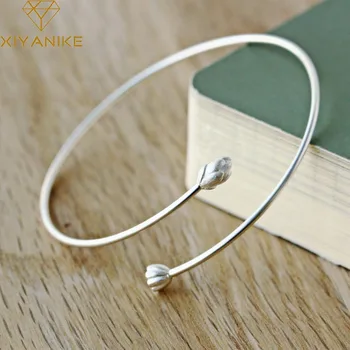 

XIYANIKE 925 Sterling Silver Handmade Bracelets Bangles for Women Wedding Couple Simple Geometric Lotus Party Jewelry Adjustable