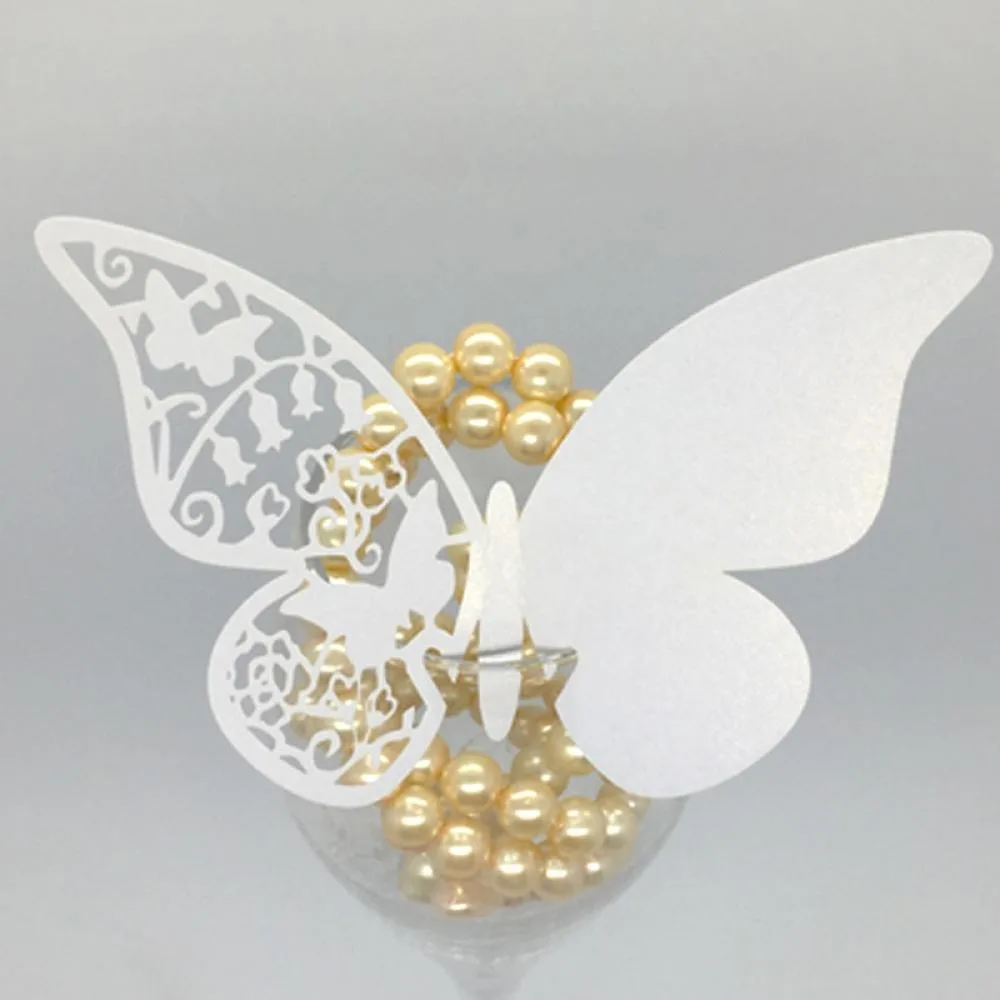 

50 Pcs Wedding Party Table Paper Place Card Butterfly Shaped Place Escort Cup Wine Glass Laser Cut Paper For Wedding Decoration