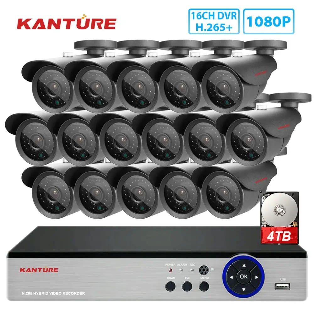 Kanture 16Ch 2Mp Ahd Dvr Kit Sistema Di Telecamere Di Sicurezza Cctv 1080P Face Detection Kit Di Videosorveglianza Impermeabile Per Esterni